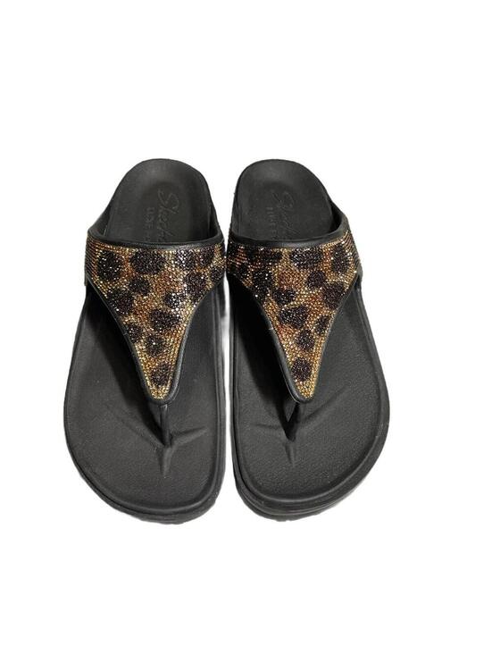 Skechers Shoes - Skechers Foamies Leopard Print Rhinestone Embellished Thong Sandals, Size 9